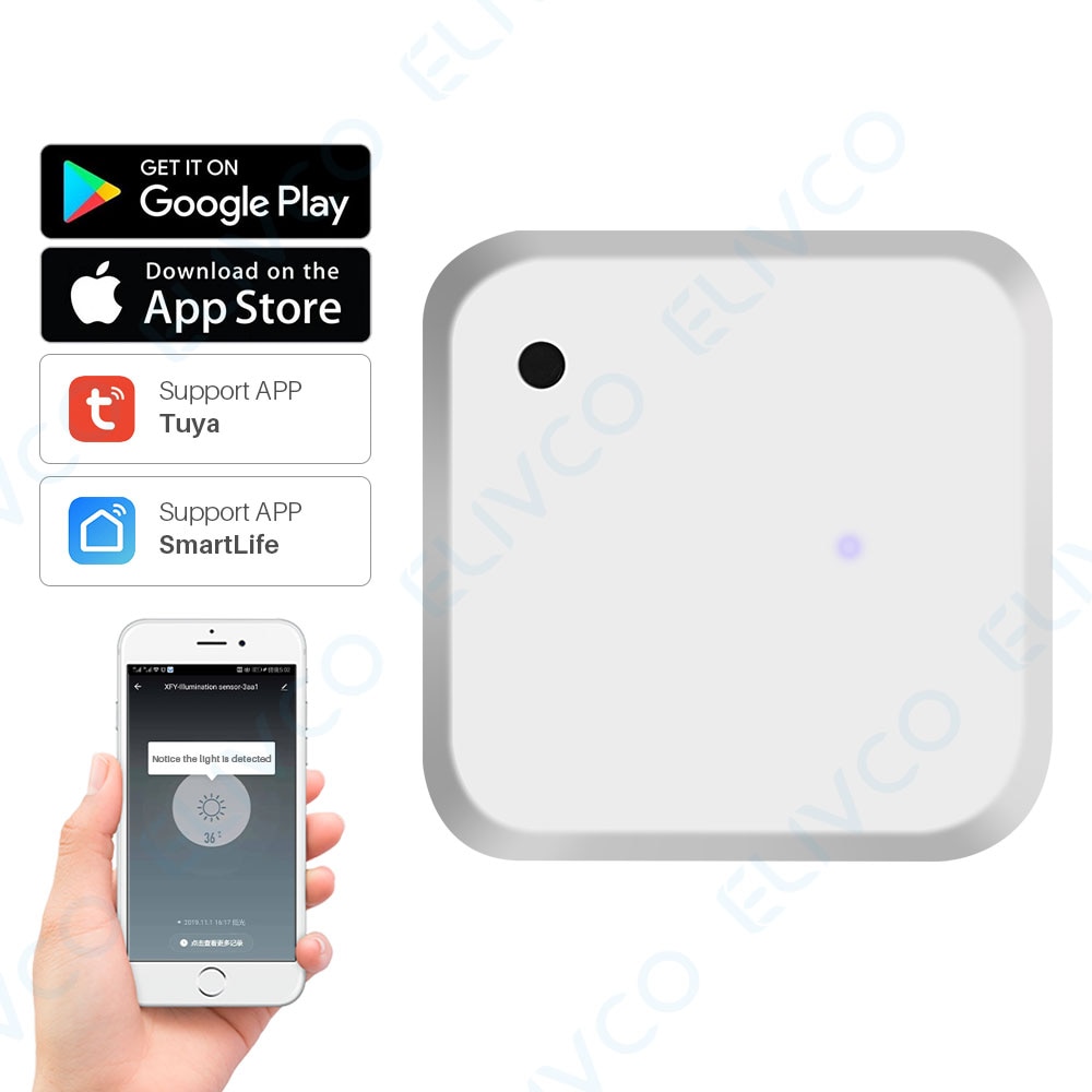 Tuya Wifi Smart Light Sensor(0-30000)LUX Outdoor Waterproof Battery Powered Smart Home Light automation Sense Linkage Control