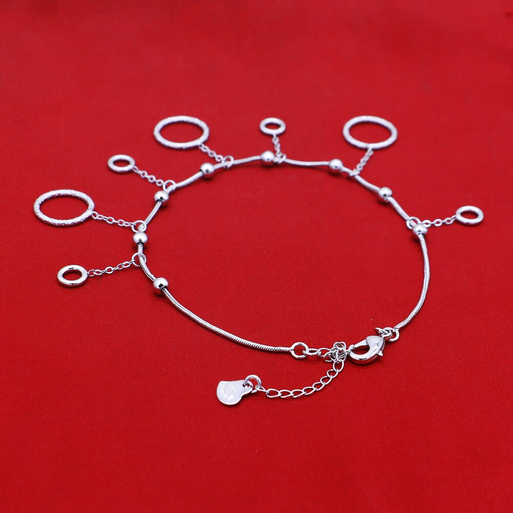 925 Sterling Silver Shape Anklet Bracelet Chain Ankel for Women round pendant Women/Girl jewelry