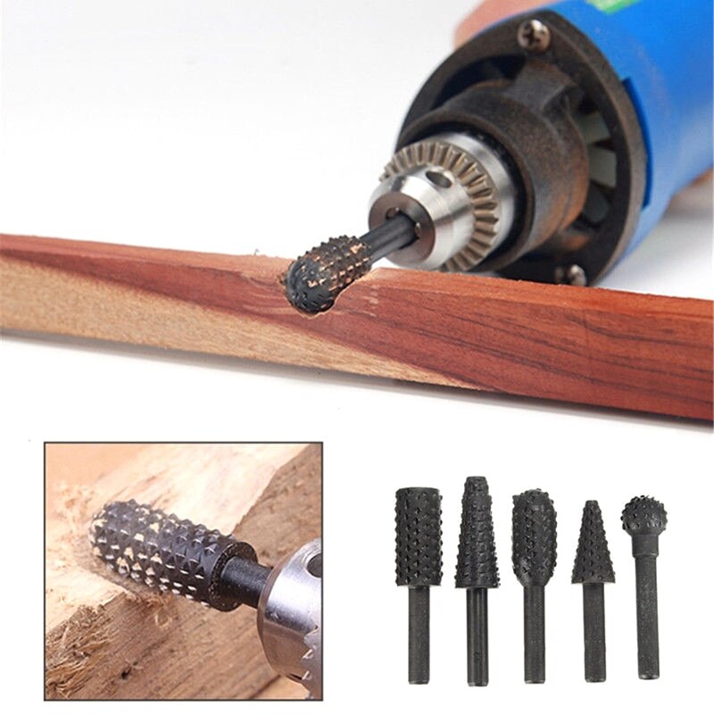 5 stk hss roterende filer burr drill roterende rasp burr elektrisk kvern sett 6mm 1/4 " metall plast treborr sliper drill rasp