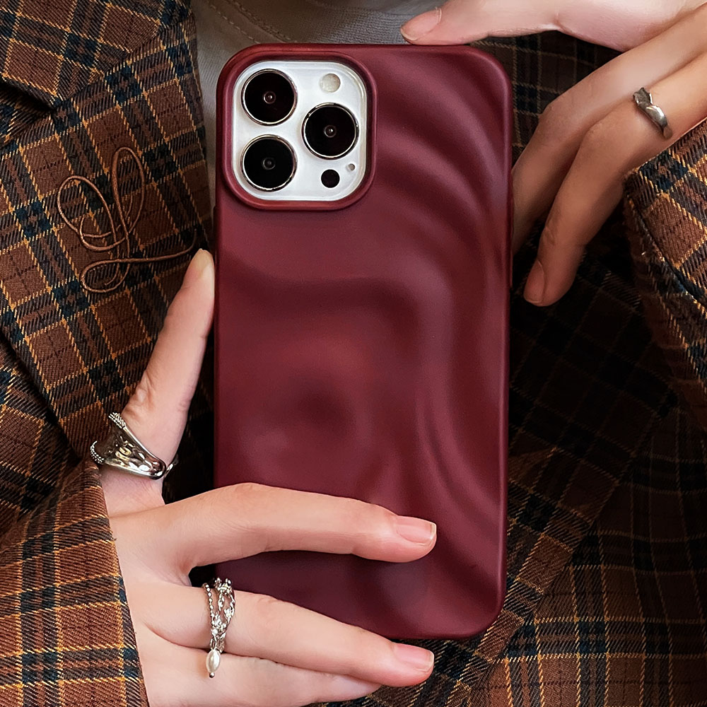 INS vin rouge 3D ondulation d'eau coque en silicone souple pour iPhone 11 12 13 14 15 16 Pro Max plis pour iPhone 13Pro Max housse antichoc