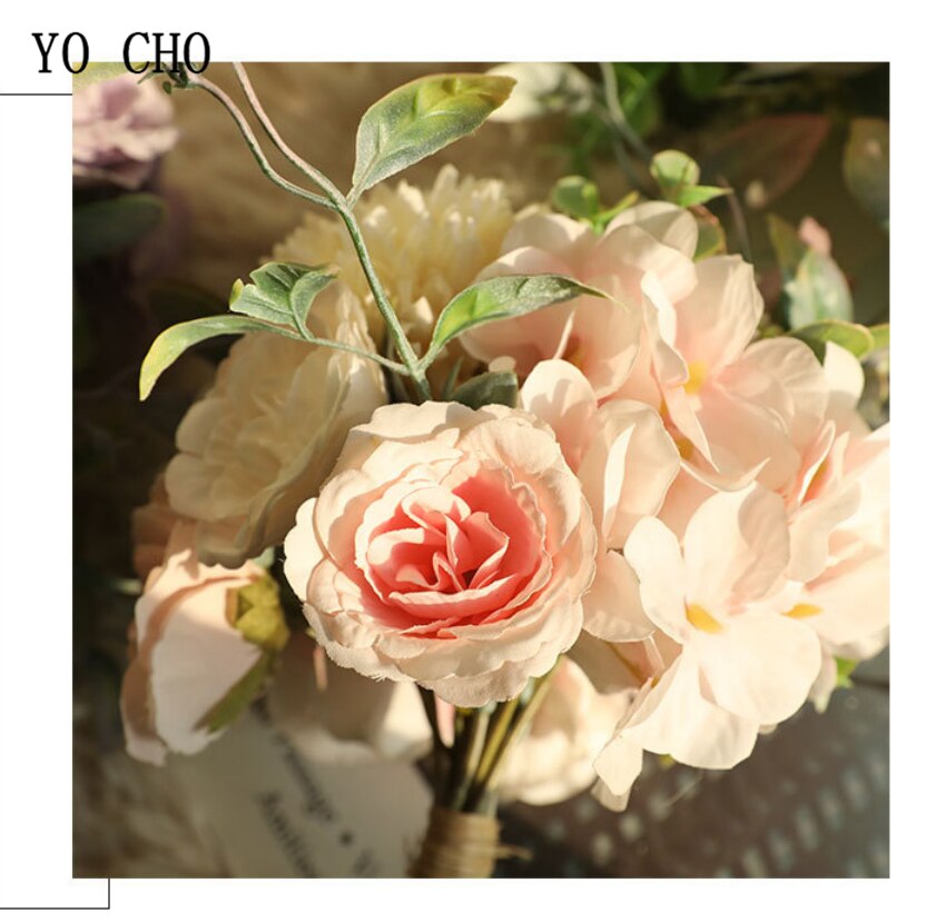 YO CHO-pompón de peonía de seda Artificial, Hortensia, flor, ramo de novia, boda, dama de honor, hermana, Mini ramo, suministros de boda para niña