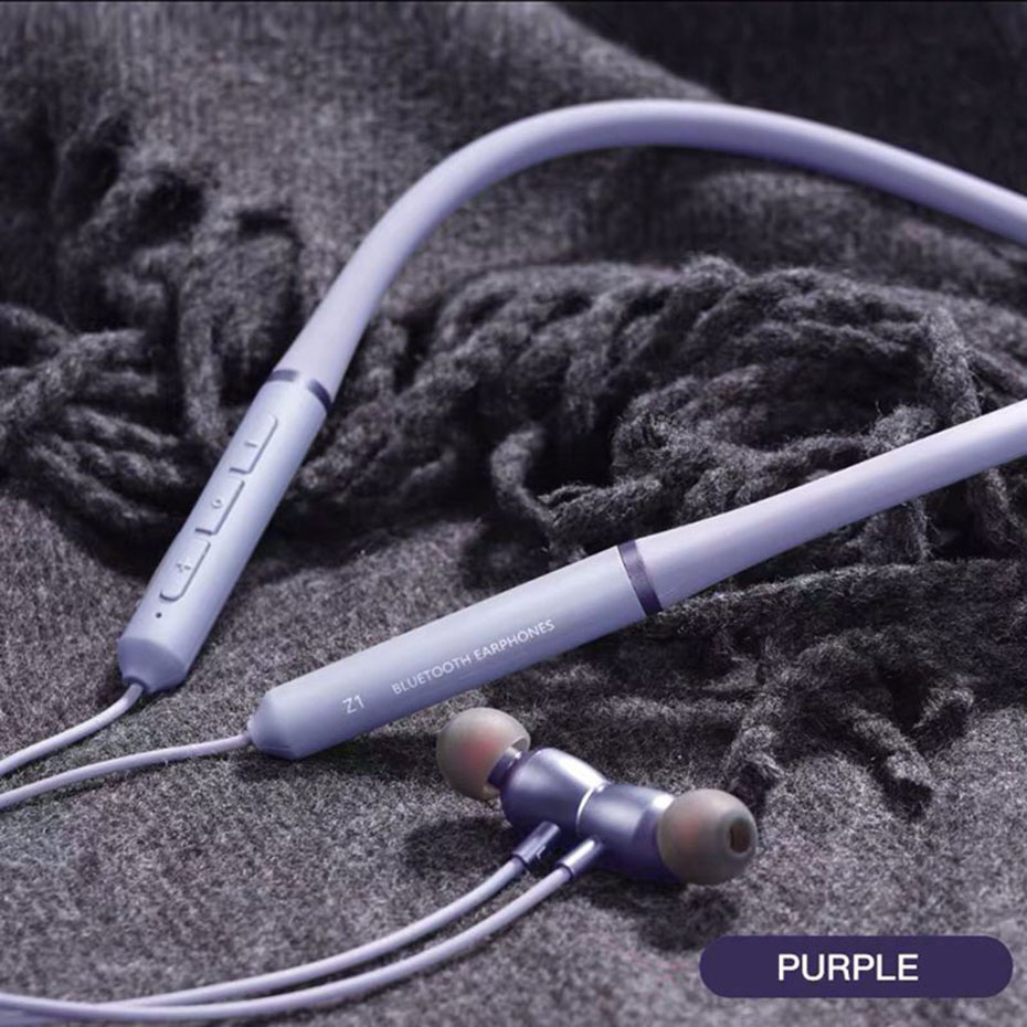 Auriculares inalámbricos 003 con Bluetooth, cascos magnéticos con banda para el cuello, resistentes al agua, deportivos, HiFi, con cancelación de ruido y reproductor de MP3: Purple