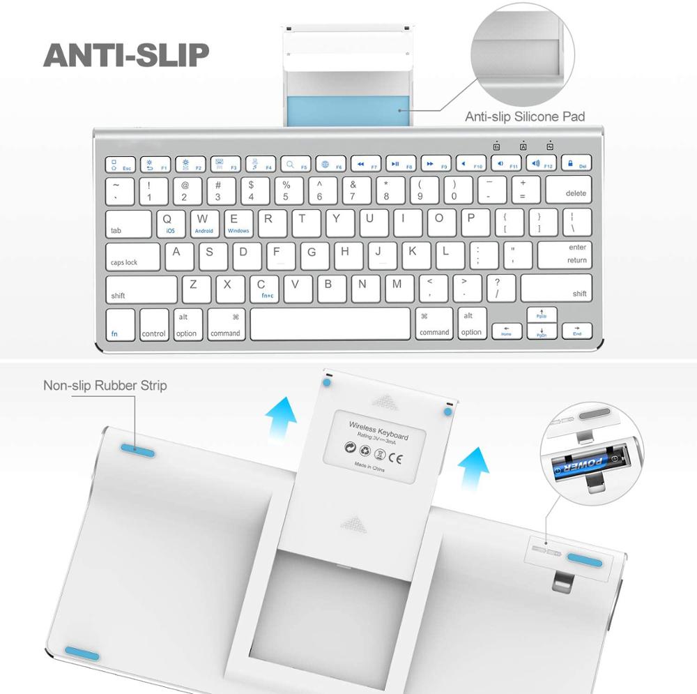 Wireless Bluetooth Keyboard with Sliding Stand Compatible with Apple iPad iPhone Samsung Android Windows Tablets Phones Keyboard
