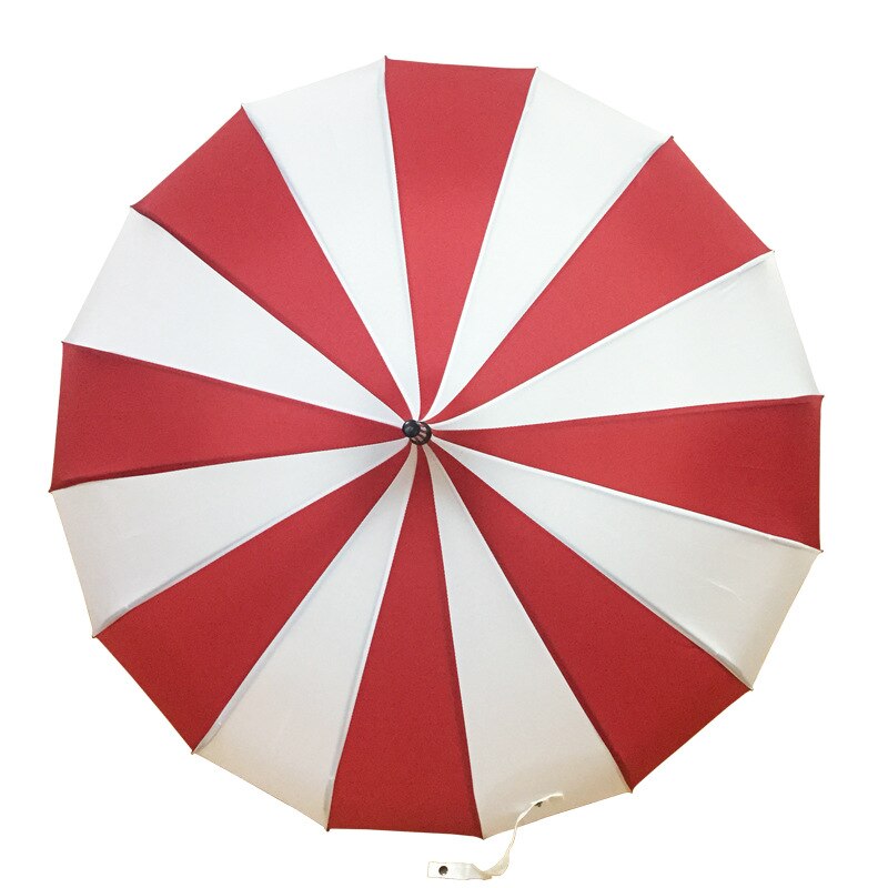 Mænds sort og hvid stribet pagode paraply 16 knogler lige langt håndtag paraply kvinder solrig og regn paraply: Rød og hvid