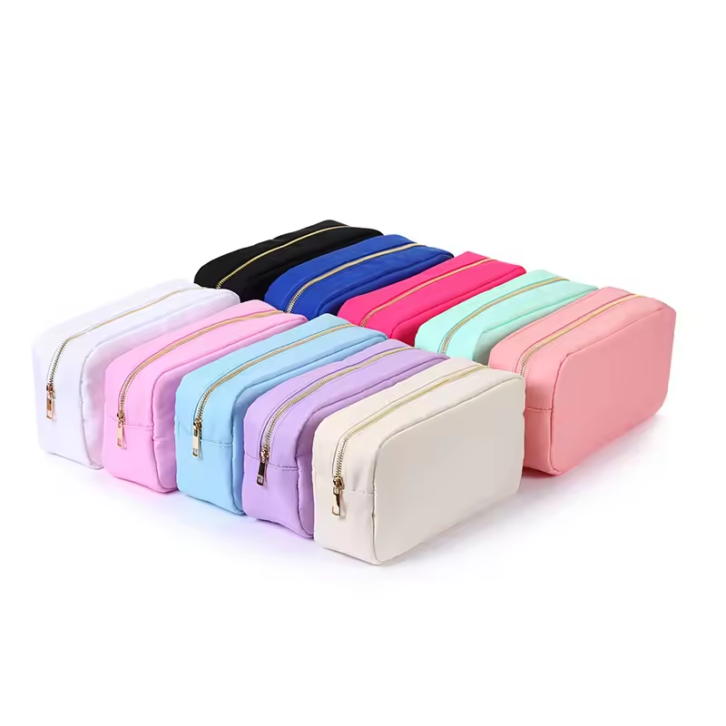 Stock Multi Colors Nylon Pouch Large Cosmetic Bag Zipper Toiletries Organizer Bag For Women Girls Makeup Pouch