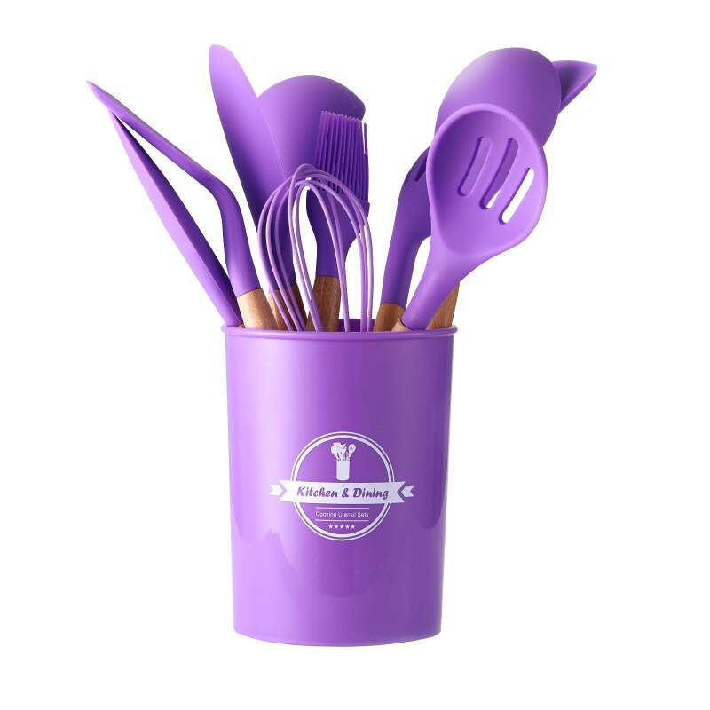 Geetest Cooking Tools Set Kitchen Utensils Set Kitchenware Silicone Non-stick Spatula Spoon Cooking Tool: Purple-12pcs