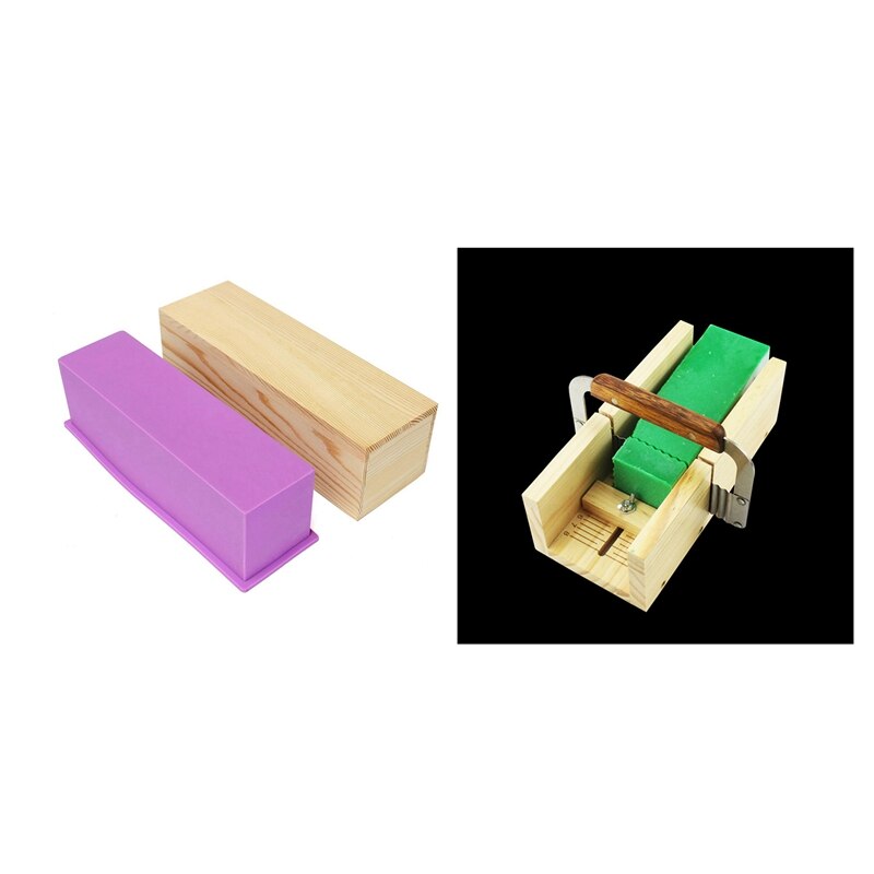 1 Uds. Molde de jabón rectangular con caja de madera cortador de jabón de acero cuboide moldes para hacer jabones artesanales y 1 Uds jabón hecho a mano para cortar