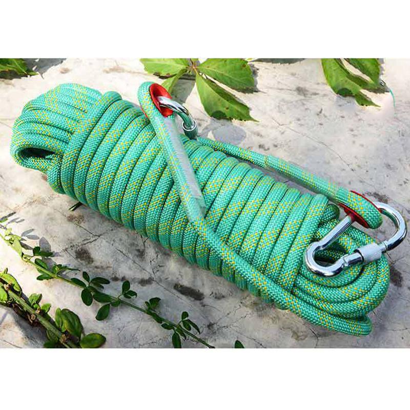 12mm 10/20/30m Climbing Rope w/ Hook High Strength Emergency Safety Fire Escape Rope Lifeline Rescue Rope Outdoor Survival Tool: Green / 20m