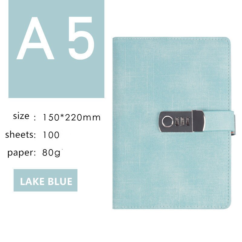 Password Notebook Students Leather Password Travel Retro Loose-leaf Notebook Password A5 Notebook: Lake Blue