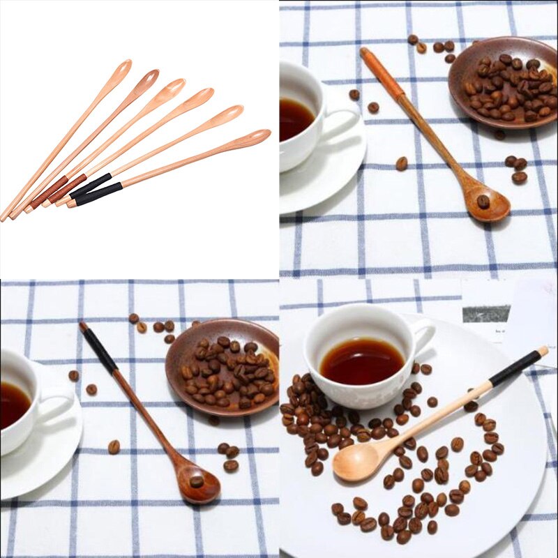 Lang skaft tre skje for honning ris suppe dessert kaffe te blande kjøkkenredskaper teskje catering bambus tre skje