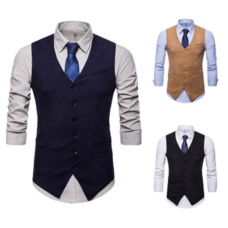 Herre kordfløyel dress vest herre foramal luke kjole vester vest menn gilet business bryllup smoking vest
