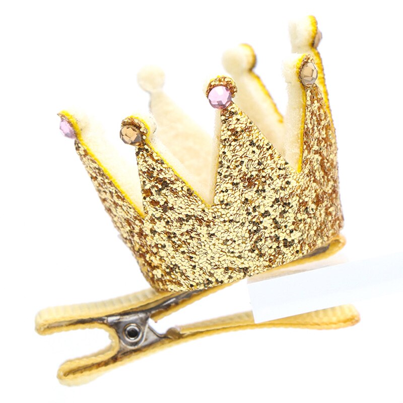 Pinzas para el pelo de corona de cuero sintético brillante, Mini horquilla de cumpleaños para niños, pasador de Tiara de princesa brillante rosa, plateado y dorado: YL