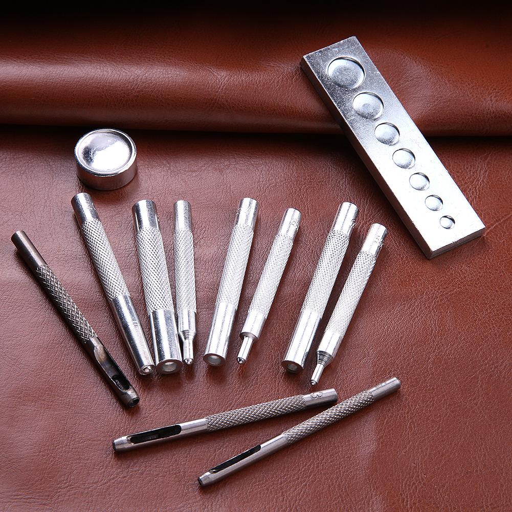 12/11pcs DIY Leather Tool Die Punch Hole Snap Rivet Fastener Buttons Installation Tool Kit For Leather Handicrafts Accessories