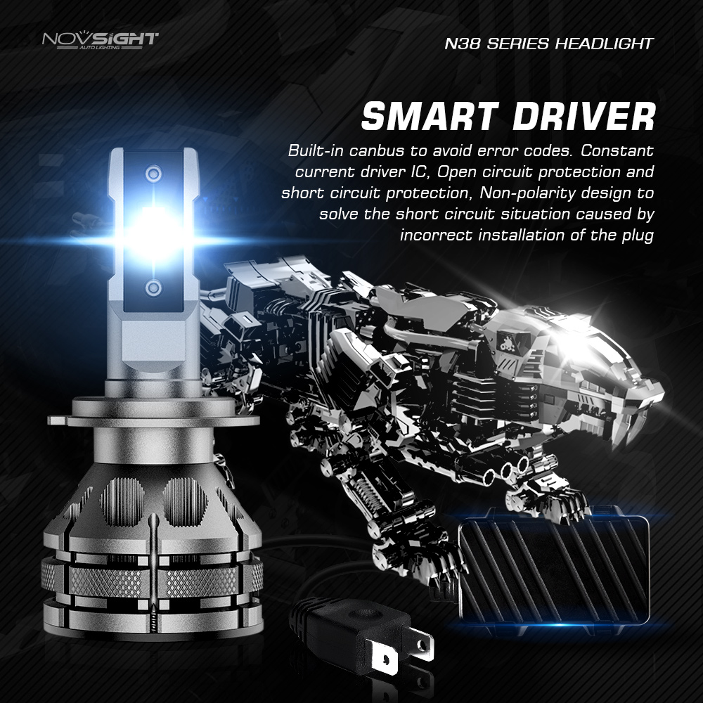 Novsight bilstrålkastare glödlampor led  h7 h4 h1 h3 h11 h13 9005 9006 9007 mini storlek dekoder billjus 80w 15000lm 6500k auto strålkastare