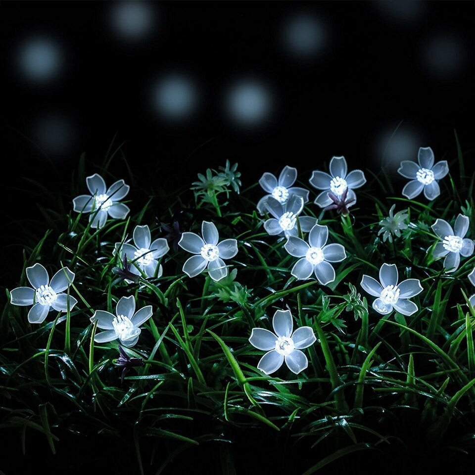 Solar String Lights 10m 100led Peach Flower Waterproof Outdoor Decoration Lighting Fariy Christmas Lights Wedding party Garden: White / 7M 50LEDS