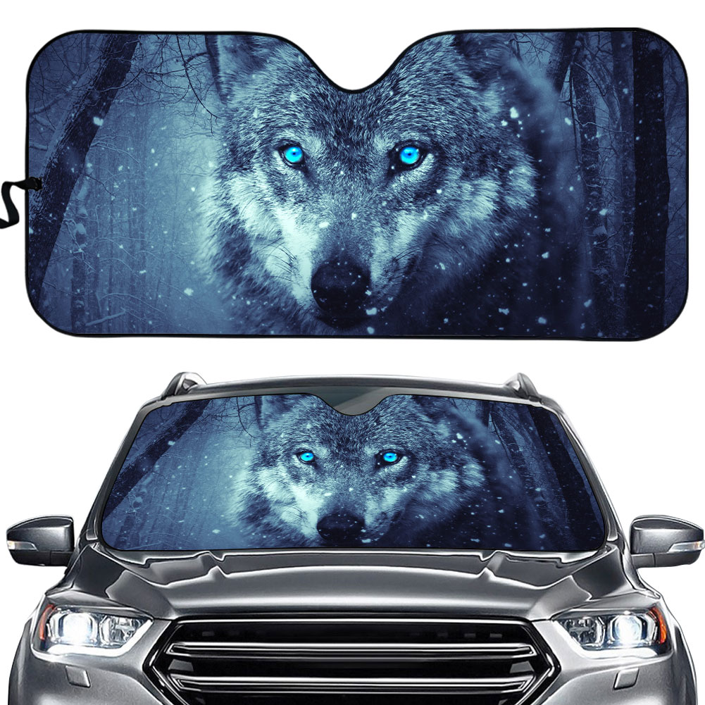 Windshield Sun Shade for Car Cool 3D Moon Wolf Printed Front Windshield Sunshade for Men Protect Car Interior Shade: YSFA0747HC