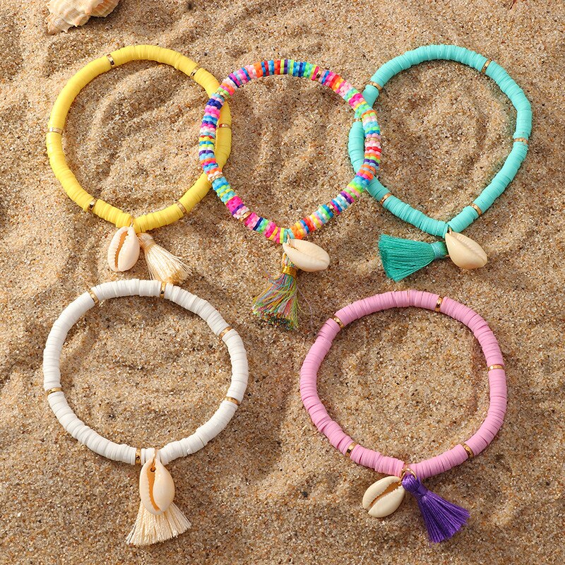 sommer Bohemien Ethnischen Meer Hülse Armbinde Frauen Quaste sandig Strand Natürliche Conch Bunte Armbänder Schmuck Für Mädchen