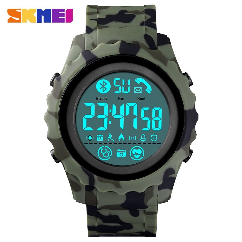 Skmei Mannen Bluetooth Sport Digitale Horloges Hartslagmeter Call Herinneren Calorie Waterdicht Horloge Reloj Hombre Klok: Army Green