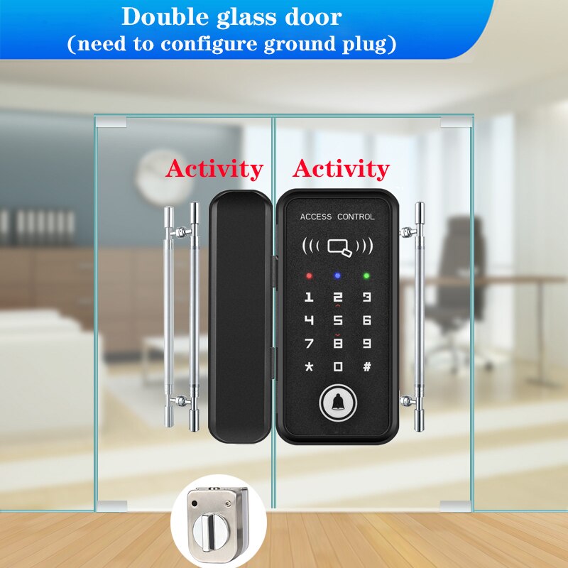 Frameless Glass Door Lock Office Glass Door Password Lock Single&Double Door Smart Card Key Door Lock XM-R1: A