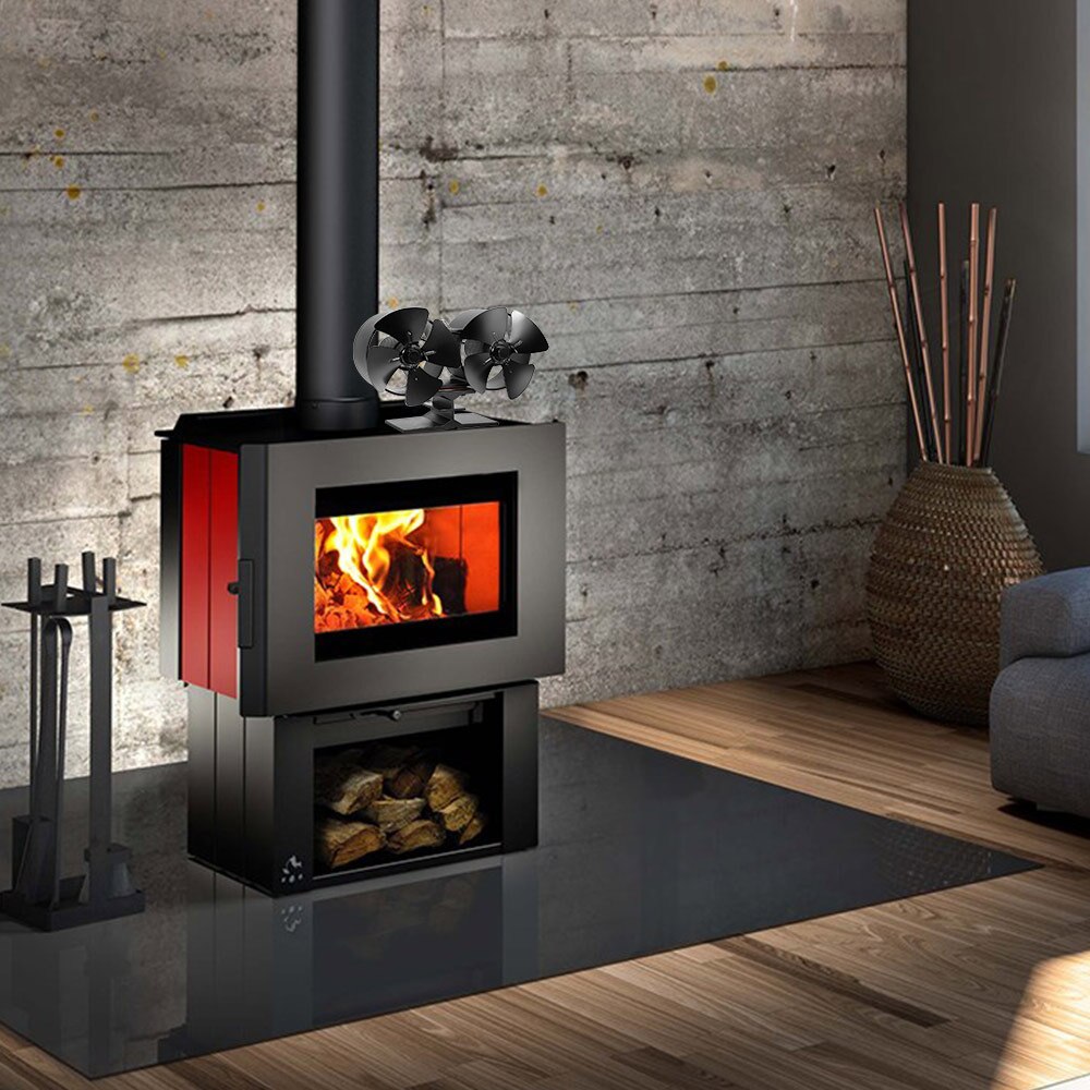 Double Heat Powered Stove Fan Log Wood Burner Fan Quiet Black Home Fireplace Fan Efficient Heat Distribution