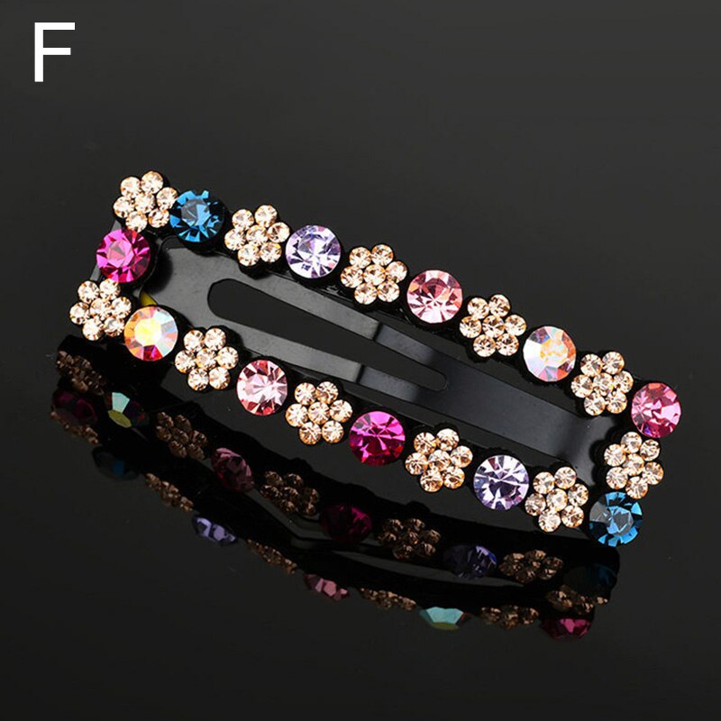 Moda kobiety błyszczący kryształ górski spinki Barrettes dziewczyna śliczne geometryczne spinki do włosów koraliki Hairgrip akcesoria do włosów: F
