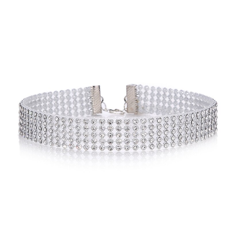 Rhinestone crystal choker halskæder til kvinder hvid farve kæde punk gotiske chokers halskæde kvindelige bryllupsfest smykker: Hvid -1.6cm