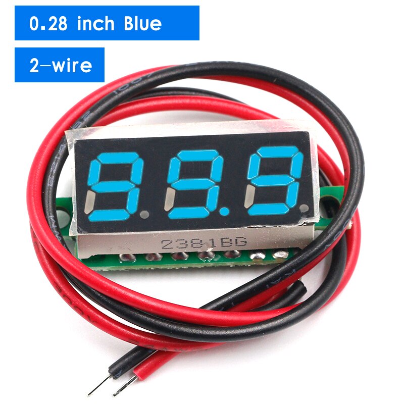 Three line precision DC digital voltmeter head LED digital voltmeter DC4.5V-30V 0.28 Inch Mini Digital Voltmeter 0-100V: 2-line blue