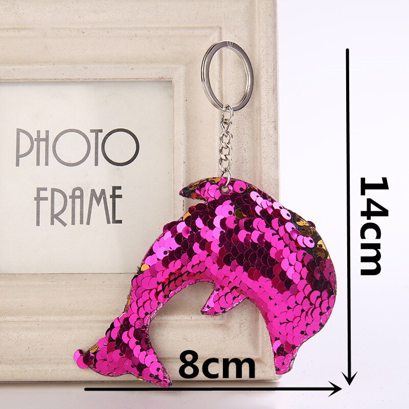 Cute Shiny Dolphin Keychain Mermaid Sequins Animal Sequin Key Chain Keyrings For Women Car Bag Pendant Jewelry