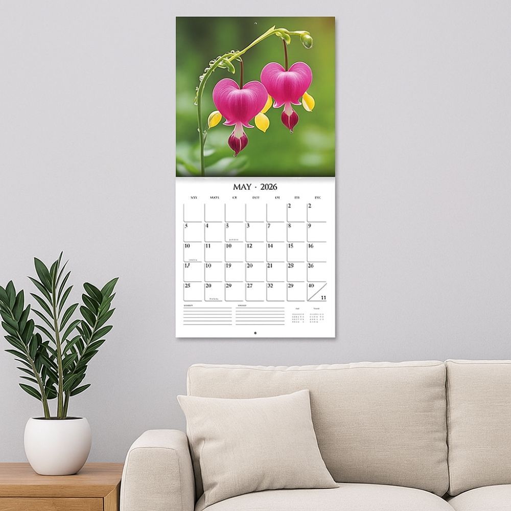 12 Month Flowers Themed Wall Calendar Wall Hanging Thick Paper Calendar Decorative Floral Calendar Household Scenes