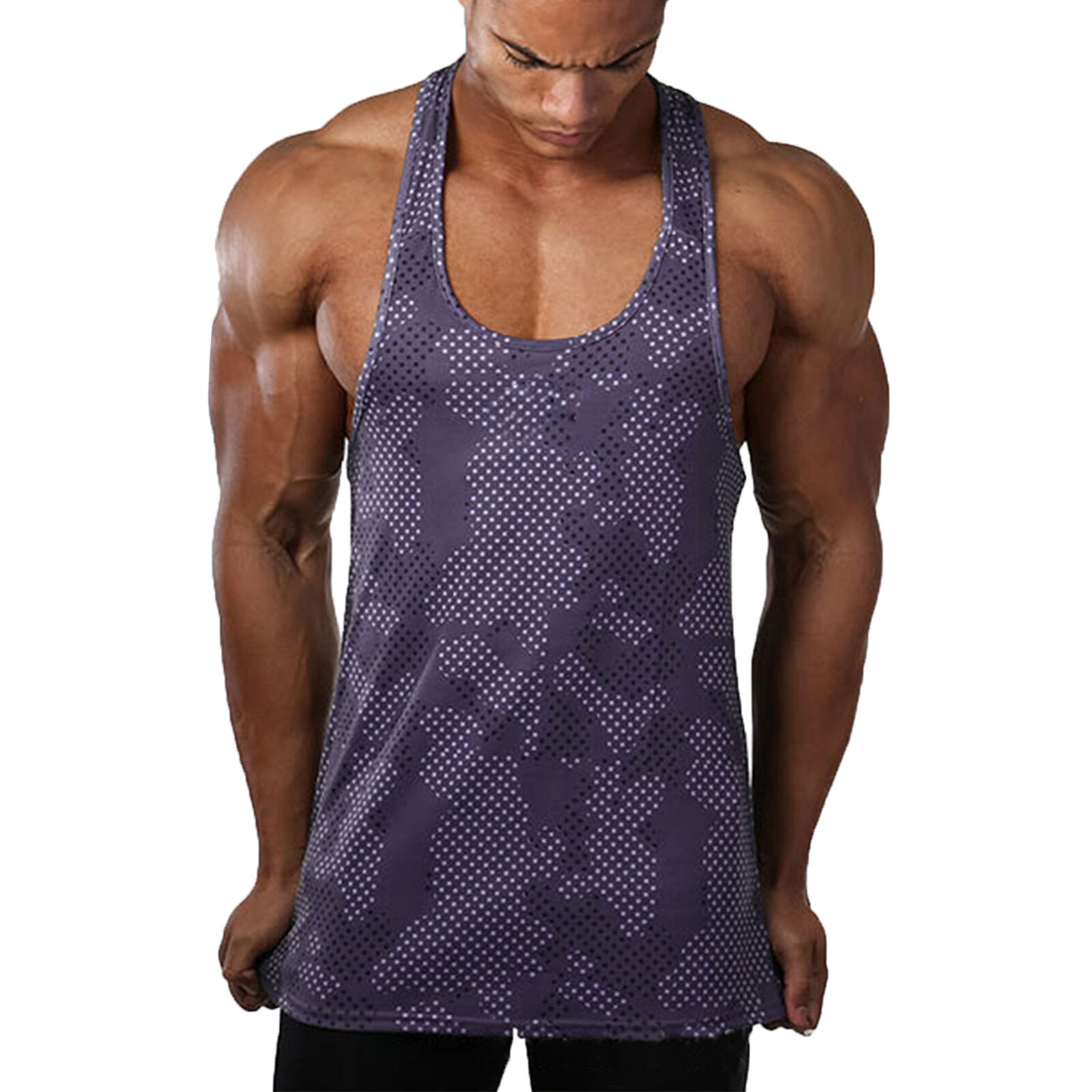 Gimnasio hombres sin mangas camiseta Tank Top camisas estampado de de algodón de culturismo Fitness entrenamiento chaleco camiseta interior Fitness: Morado / L