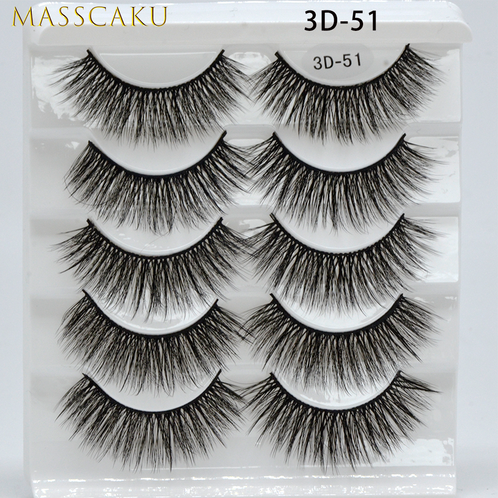 Masscaku 5 par mink fransar faux ögonfransar mink lösögonfransar dramatisk volym fransar fransförlängning makeup kit cilios