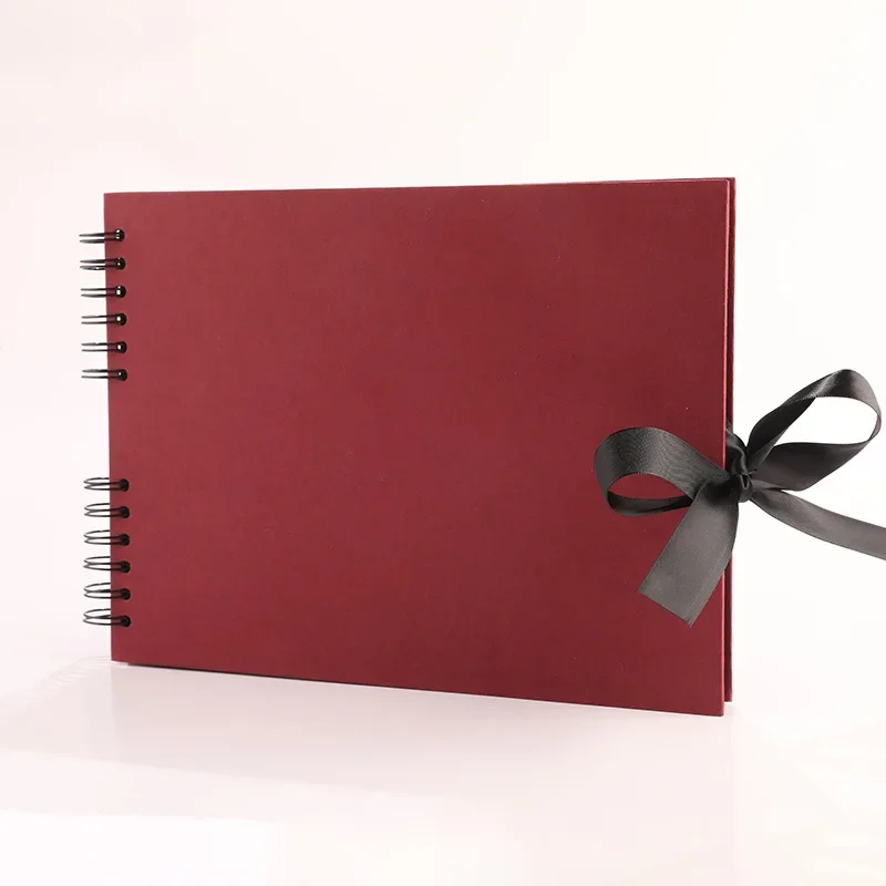 DIY Bowtie Ribbon Scrapbook Craft Photo Picture Memory Book, Kraft Paper, Black Cardboard, 30/80 Pages: green