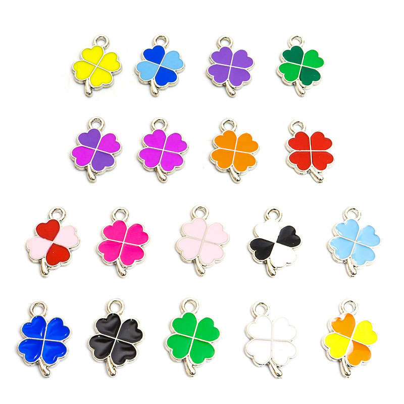 Dopamina trébol de cuatro hojas esmalte encantos 20 piezas DIY collar pulsera pendientes llavero amuleto colgantes accesorios de creativos