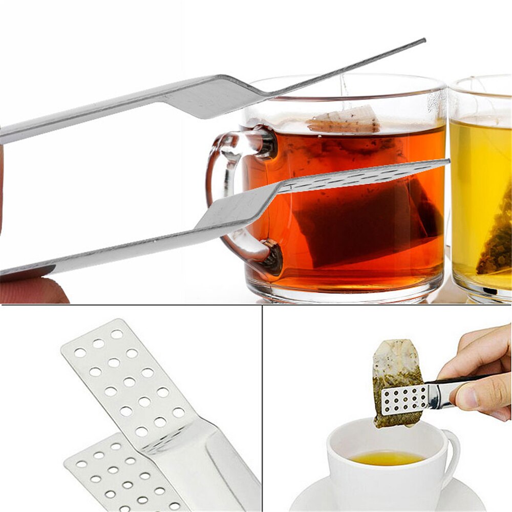 Bolsa de té con abrazadera de acero inoxidable, extrusora de bolsas de té, utensilios domésticos de cocina, utensilios para el té duraderos