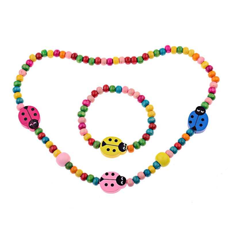 1Set Lovely Girl's Wooden Necklaces Lovely Colorful Heart Shape Beads Necklace&Bracelet Jewellery Set Birthday CS26: 34