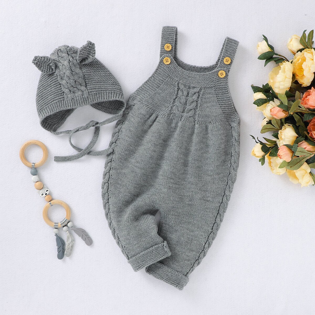 Baby Baby Trui Romper Effen Jongens Meisjes Kleur Mouwloze Knop Jumpsuit Aangekleed Herfst Winter Romper