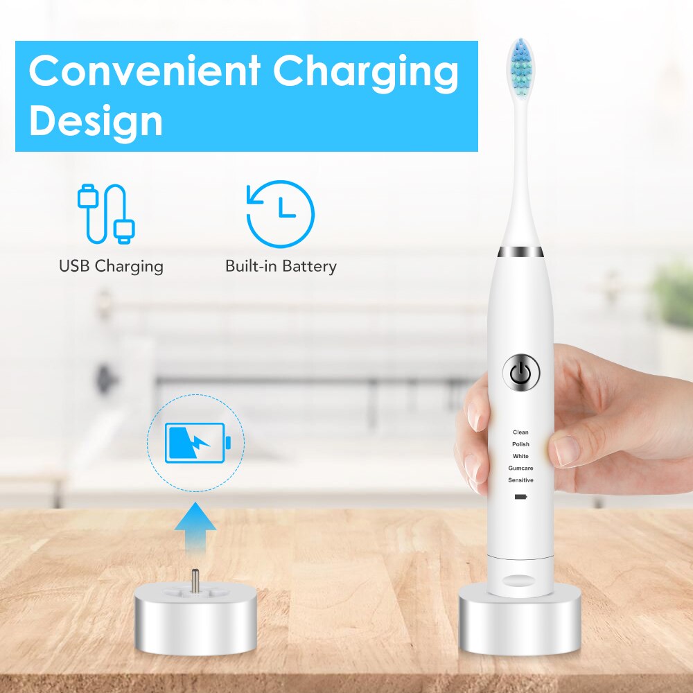 Portable Electric Sonic Vibration Toothbrush USB Rechargerable Waterproof Toothbrush With 5 Adjustable Modes Oral Care Tool