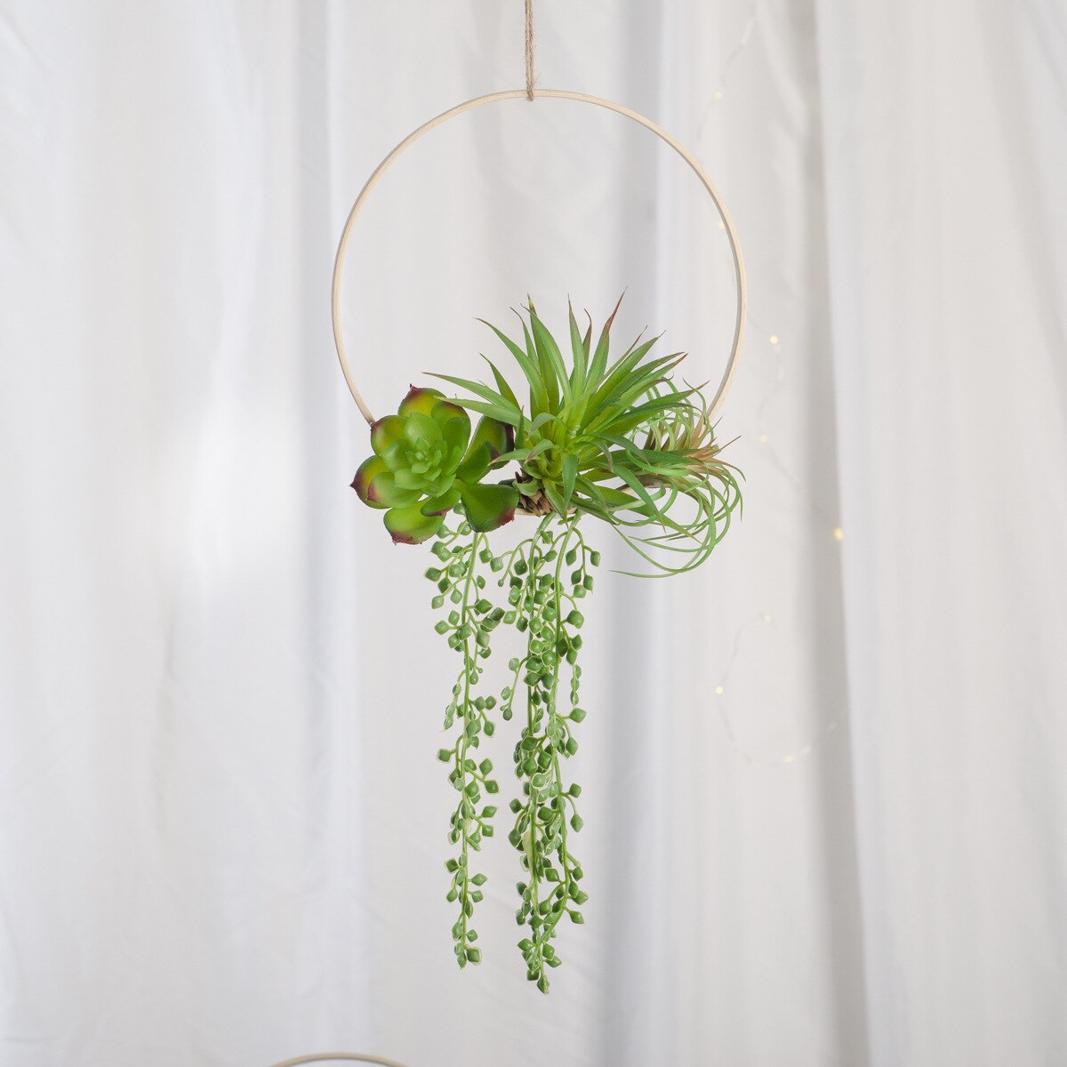 Cilected Artificial Succulent Hanging Plants Decor Wedding Wreath With Drooping Leaves Bamboo Hoop Garland For Wall Decoration