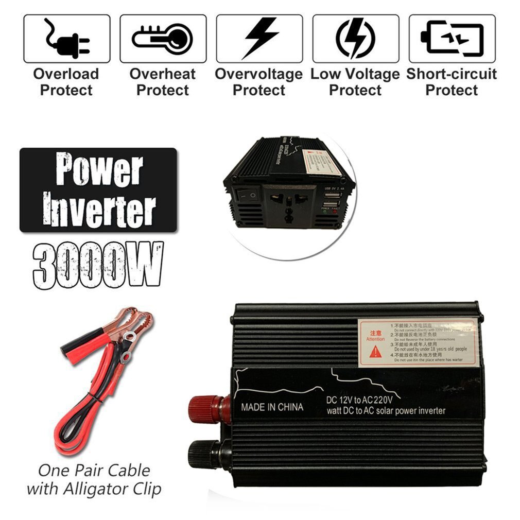 3000W High Power 12V To 220V Power Inverter With USB Port High Conversion Inverter Without Battery Power Converter