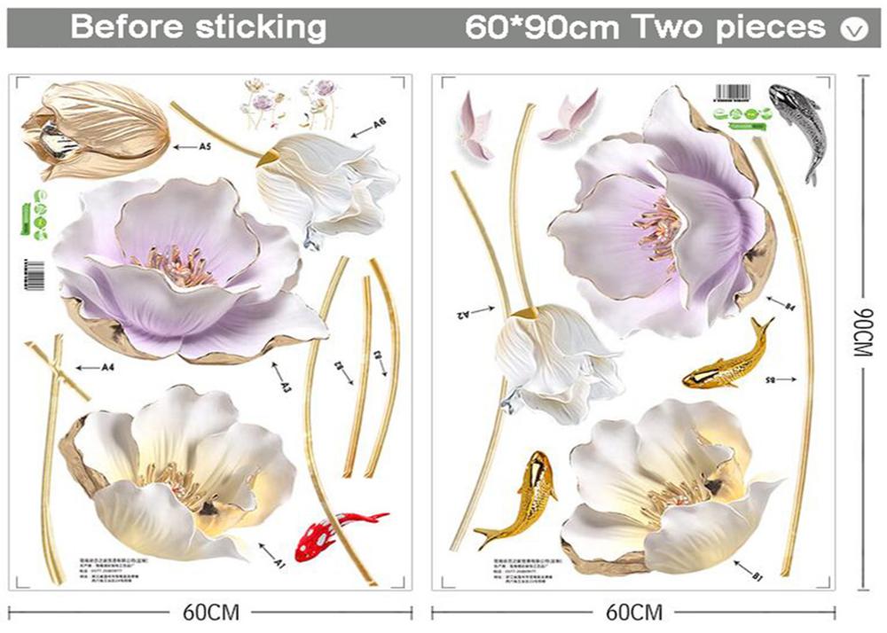Chinese Style Flower 3D Wallpaper Wall Stickers Living Room Bedroom Bathroom Home Decor Decoration Poster: 2 combinations