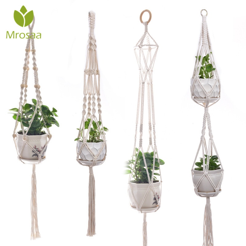 Vintage indretning 100%  håndlavede macrame hængende knyttet løftereb planteophæng urtepotteophæng til vægdekoration haven