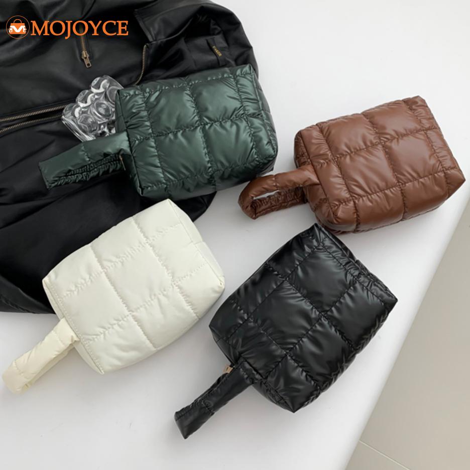 Quilted Embroidered Women's Puffer Makeup Bag Cotton Padded Small Storage Bags Down Solid Cosmetic Pouch Ladies Mini Clutch Bags