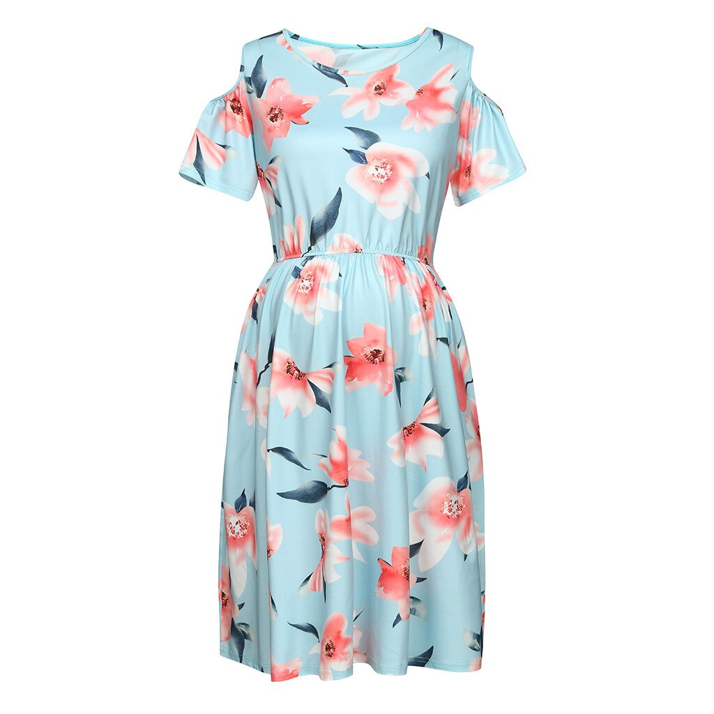 Pregnancy Dress Women's Floral Print O-Neck Short-Sleeve Dresses Robe Grossesse Maternity Dress Photography Dress Pregnant S-2XL: XL