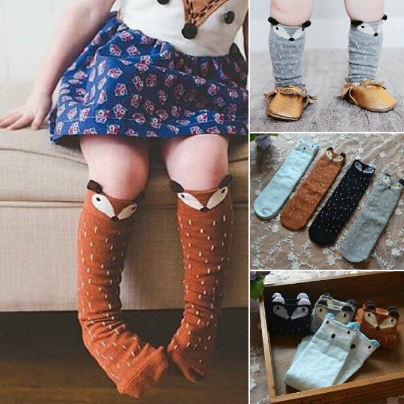 1 par unisex adorável raposa crianças meias do bebê na altura do joelho menina menino bonito dos desenhos animados da criança meias animal infantil macio meias de algodão 0-6 y