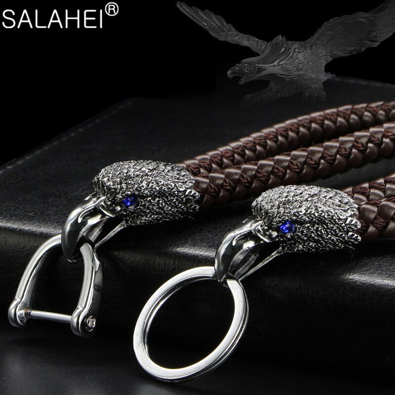Animal Eagle Head Keychain Horsebuckle Leopard Head Metal Key Chain Luxury Car Keyring Hand Woven Jewelry