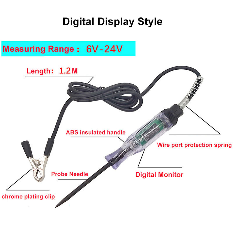 6V 12V 24V DC Car Truck Voltage Circuit Tester Digital Display Long Probe Pen Light Bulb Automobile Diagnostic Tools Auto Repair: Digital Display B