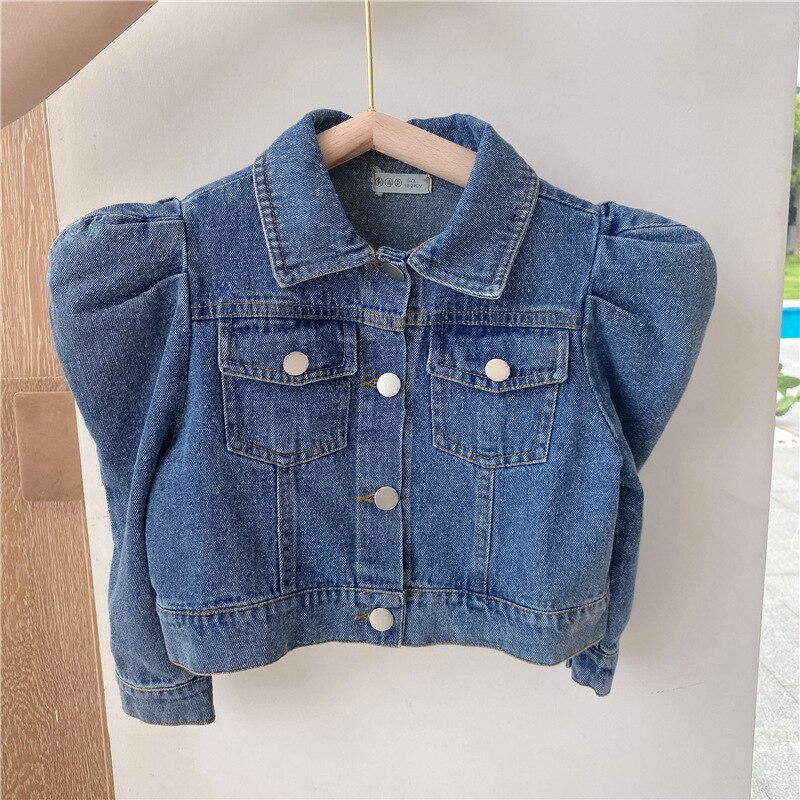 Høst jenter langermet denimfrakk låve puff ermet jakker jenter frakk: 5