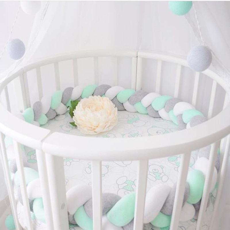 200 Cm Pasgeboren Baby Bumper Bed Crib Cot Protector Katoen Knoop Kussen Lange Gevlochten Kussen Gevuld Kwekerij Beddengoed Kinderkamer decor