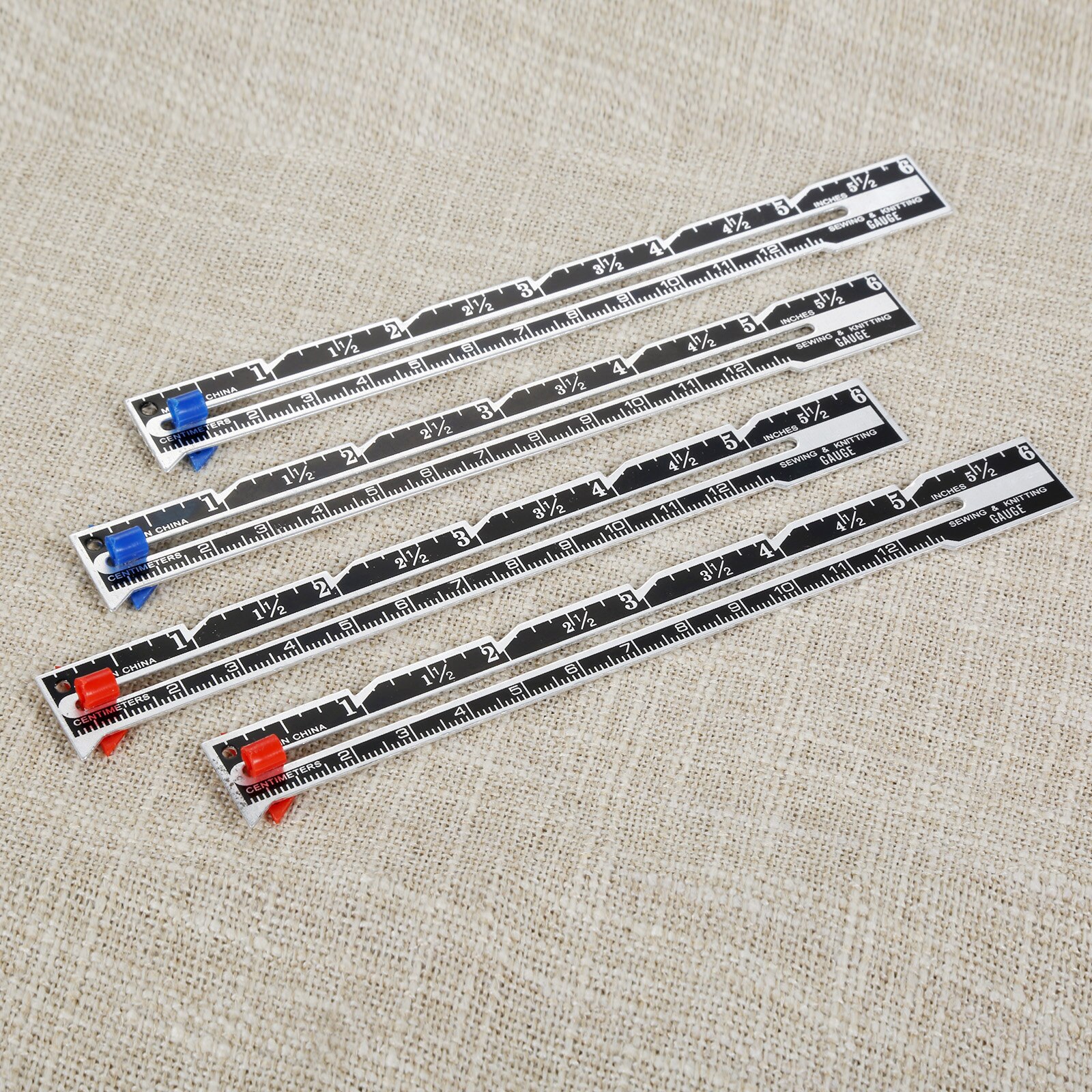 2pcs Sewing Gauge 15cm Seam Measure Tool Metal+Plastic Red/Blue Sliding Pointer Quilt Tailor Ruler Marking Spacing Hicello