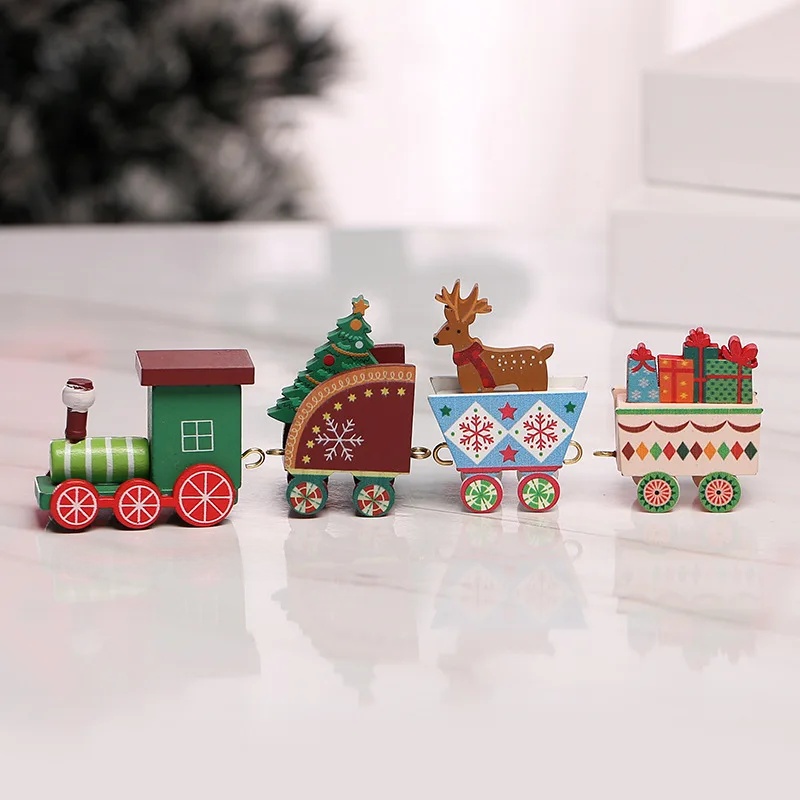 Wooden Christmas Decorations Four Section Train Display Window Tabletop Decoration Children's Cake Decoration Home Use: Coffee